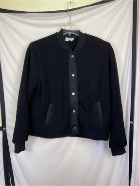 Women's Black Sherpa Bomber Jacket with Snap Front